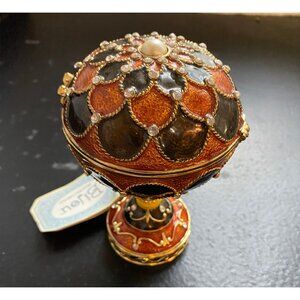 Bijen Jeweled Egg Trinket Box Vintage Style Gold Enamel Rhinestone Decor
